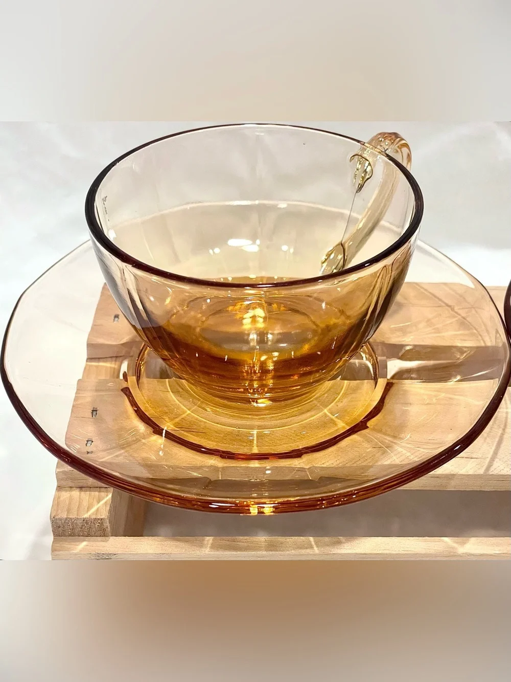 💥3/$50 Pair (2) Fostoria Glass Vintage Amber Glass Tea Cup & Saucer Set | EUC